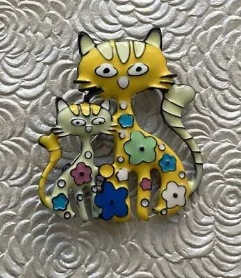 Vintage Style Artistic  Two Cats Brooch  & Pendant Enamel On Metal • $12