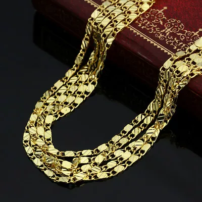 Cool 18K Gold Necklace 2mm Long Beaded Link Flat Chain Pendant Jewelry Women Men • $1.76