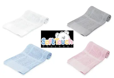 £9.99 • Buy 2 New Soft Touch 100% Cotton Baby Cellular Blanket For Crib Pram Cot Bed 70x90cm