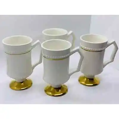 Ernest Sohn Pedestal Mugs Ivory/Gold Mid Century Modern Made In USA-Set Of 4 • $40