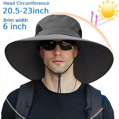 Wide Brim Men Bucket Hats Sun Protection Cotton Boonie Cap Safari Travel Fishing • $9.98