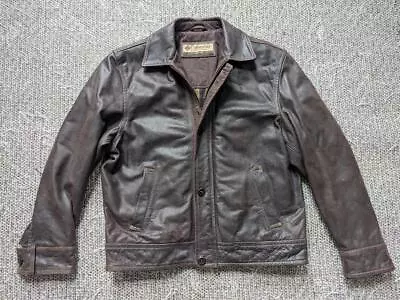 1990s Vintage COLUMBIA Dark Brown L Leather PATINA Motorcle Jacket Y2k Mad Max • $168.95