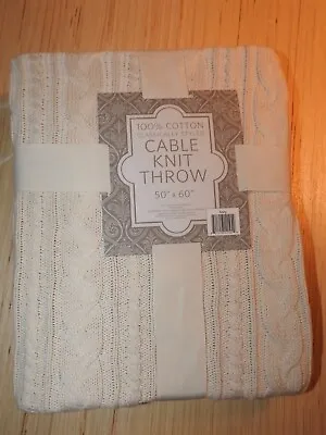 100% Cotton Ivory Cable Knit Irish Celtic Aran Knot Blanket Throw 50x60 Ivory • £24.10