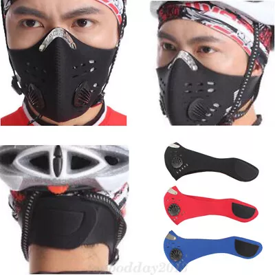 Washable Cycling Face Mask With Active Carbon Filter Breathing Valves Reusable • £4.18