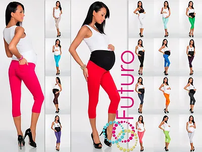 Maternity Cropped Leggings With Pockets 3/4 Length High Waist Sizes 8 - 22 LCKP • £6.99