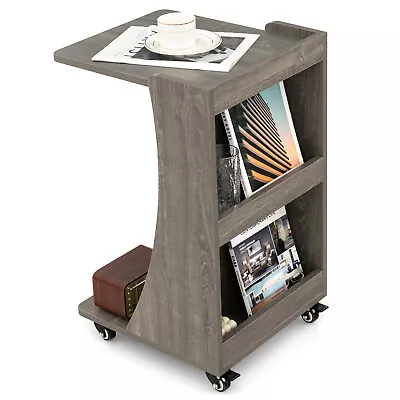 C-shaped Nightstand End Side Sofa Table For Living Room Bedroom Grey • $54.99