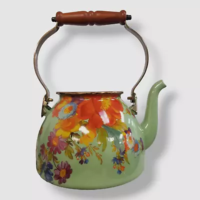 $138 MacKenzie-Childs Green Floral Handcrafted Tea Pot Kettle • $44.38