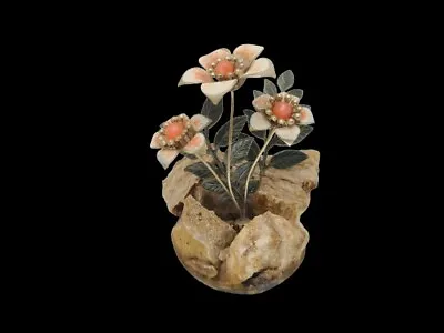 Frank Mosse Vintage 1970's Enameled Metal  Coral White Flower Sculpture Stones • $28