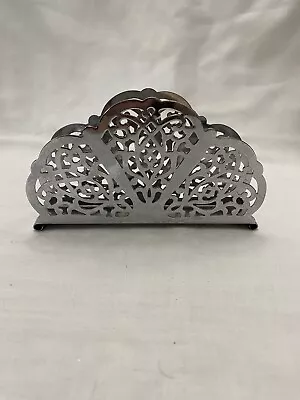 Irvin Ware USA Vintage Retro Silver Chrome Filigree Napkin / Letter Holder 5x3 • $7