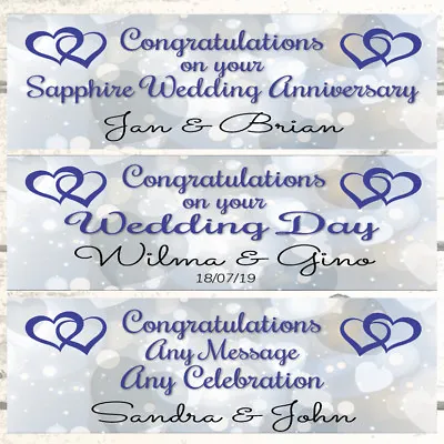 £3.65 • Buy 2 Personalised Hearts Joined Wedding Banners, Sapphire 45th Wedding Anniversary