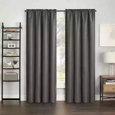 Eclipse Samara Solid Color Blackout Rod Pocket Single Curtain Panel Pewter • $12