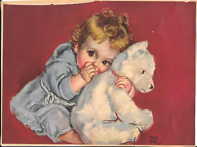 Maud Tousey Fangel Baby With White Teddy Bear 10 X7.5  Print 1940s • $14.99