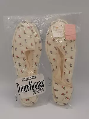 1970s Woman's Vintage White Floral Dearfoams House Slippers Medium 6 1/2 - 7 1/2 • $24.90