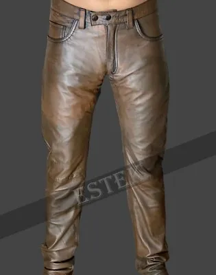 Men's  Pants Genuine Vintage Distressed Leather Brown Leather Pants • $134.99