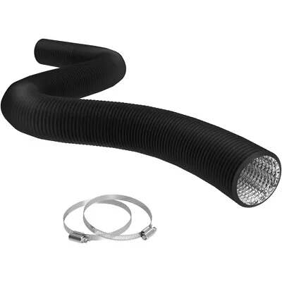 Flexible 4 Inch Ducting Black 8 Feet Flex Aluminum Duct With 2 Clamps • $9
