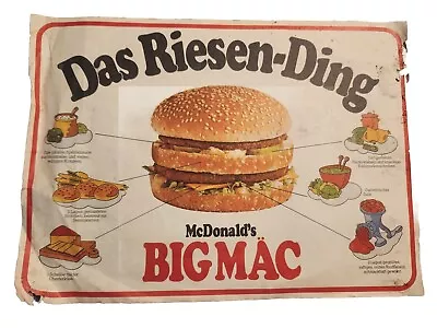 McDonalds Vintage 1980s German Tray Liner Das Riesen-Ding Big Mac 🇩🇪 • $7.25