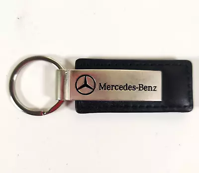 MERCEDES BENZ Car Keychain Black Leather Chrome Laser Print Logo Key Chain #1 • $7.52