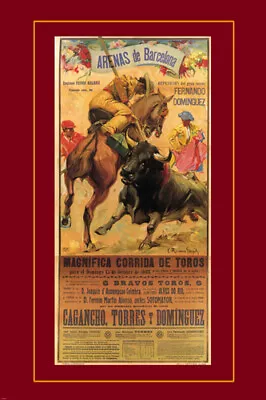 VINTAGE SPANISH ARENAS DE BARCELONA BULLFIGHT Poster Matador Bull 20x30  -PW9 • $9.99