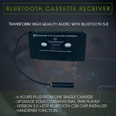 Universal BLUETOOTH CAR AUDIO TAPE CASSETTE ADAPTER FOR IPHONE MP3 IPOD ANDROID • £17.49