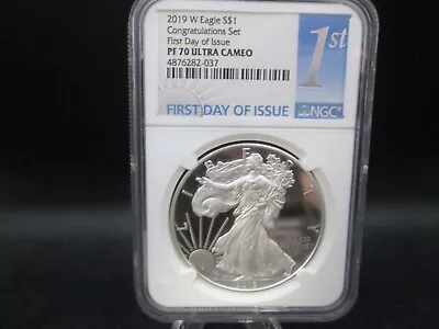 2019 W American Eagle Silver Proof Dollar Coin NGC PF 70 Ultra Cameo Congratulat • $44