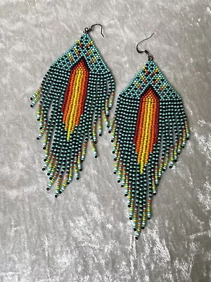 Handmade Beaded Native American Inspired Large  Earrings L-14;W-5cm • £19.99