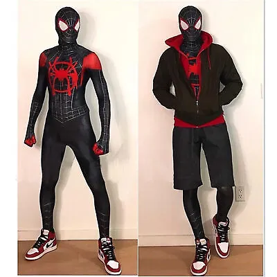 Miles Morales Spider-Man Jumpsuit Cosplay Costume Outfit Adults Spandex Bodysuit • $20.49