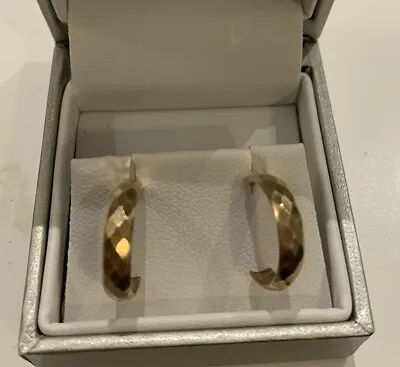9ct Gold Half Hoop Diamond Cut Earrings 0.80gm • £50