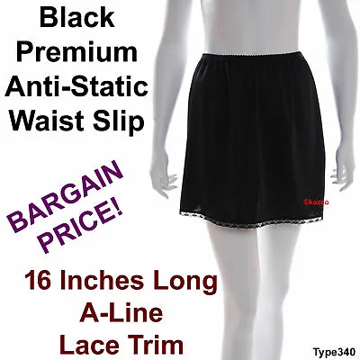 Waist Slip Half Slips Ladies Black Underskirt Petticoat 16in  10 12  • £6.99