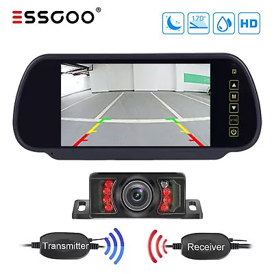 Wireless Reverse Backu IR Camera + 7  LCD Monitor Car Vehicle Rear View Mirror • $69.49