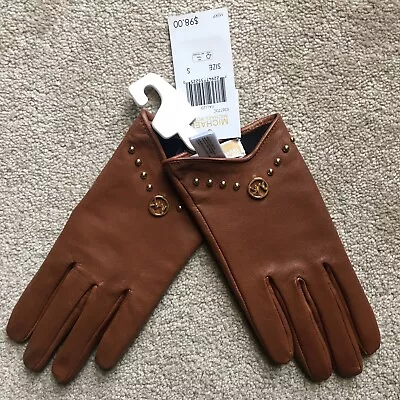 $98 MICHAEL KORS Women's Leather Logo Studded Short Touch Tip Gloves  S Brown • $29.99