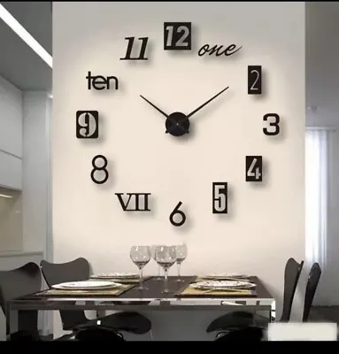 Large DIY 3D Frameless Number Wall Clock Mirror Sticker Home Office Room Decor • £7.99