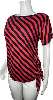 Michael Kors Blouse Size L Multicolor Striped Top Cap Sleeve Round Neck • $19.99