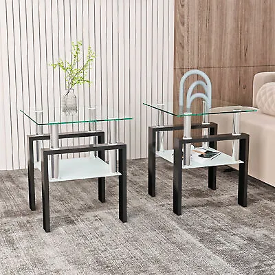 2-Tier Tempered Glass End Table 1 Or 2 Table Option Modern Table With Storage • $70