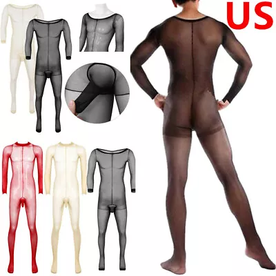 US_Men's Mesh Bodystockings Penis Sheath Bodysuit Jumpsuit Underwear Pantyhose • $9.99