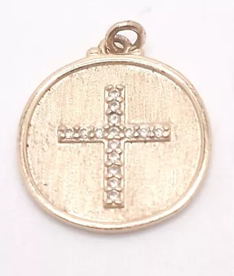 Vintage Sterling Silver Vermeil Diamond Accented Cross Medallion Charm • $17