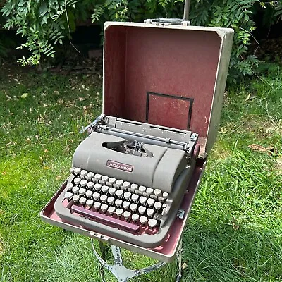 Vintage 1950s Underwood Champion Portable Typewriter Gray Original Case Typing • $99.99