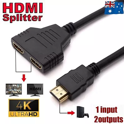 HDMI Splitter 1 In 2 Out Cable Adapter Multi Display Duplicator Full HD 1080P Au • $8.99