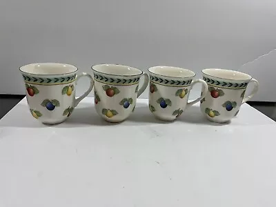 Set Of 4 Villeroy  Boch 3 1/2 French Garden Fleurence Coffee Mugs Tea Cups Fruit • $29.95