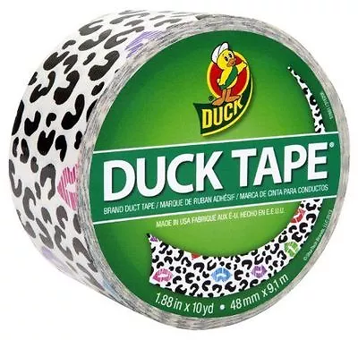 Duck Brand Cheetah Kisses Printed Duct Tape 1.88 Inch By 10 Yards Black White  • $3.49