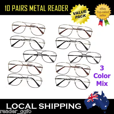 10 Pairs Standard Metal Reading Glasses Mixed Colour +1.0 +1.5 +4.0 Only • $35.99