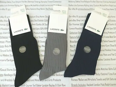 LACOSTE Thin Smart Sock Mens Asst-Col Rib-Stripe UK 3.5-6.5 Mercerise Socks BNIP • £17.79