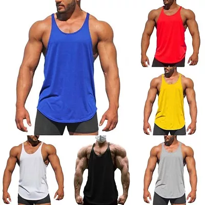 Navy Blue Sleeveless Vest Gym Fitness Muscle Crew Neck Tank Tops M 2XL • £10.47