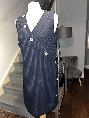 Mango Size 10 Navy Stripe Faux Button Mini Dress • $12.62