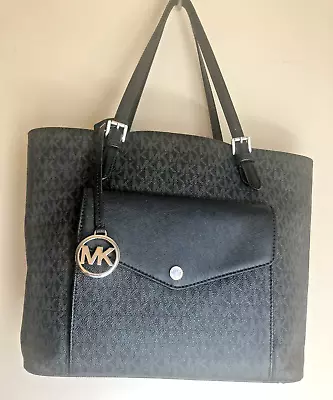 Michael Kors Jet Set Black Signature Tote Monogram Purse Travel Shoulder Bag • $50