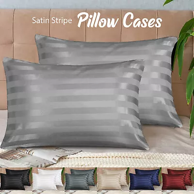 Pack Of 2 4 Stripe Pillow Cases Housewife Hotel Quality Bed Pillow Covers UK • £9.99