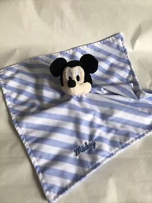 Disney Baby Mickey Mouse Comforter Blanket Striped Blue & White Soft Toy Tesco • £6