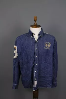 La Martina Buenos Aires Blue Denim Irish Polo Button Down Shirt 3XL • $62.50