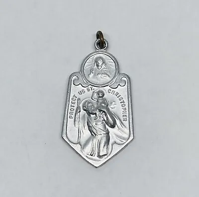 Vintage Protect Us St. Christopher Pendant Aluminum Praying Religious Decor 18 • $16.72