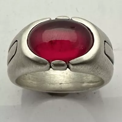 MJG STERLING SILVER MEN'S RING. 14 X 10mm OVAL LAB CREATED RUBY. SZ 10. 17 GRAMS • $106.48