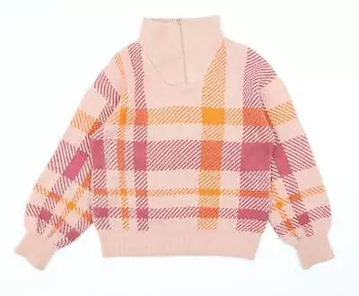 TU Womens Multicoloured High Neck Plaid Acrylic Henley Jumper Size 10 • £3.75